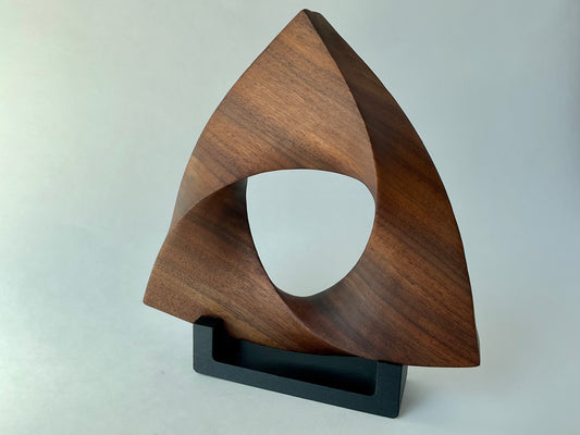 Penrose Triangle Inspired Walnut Wood Carving, 7.5 " diameter