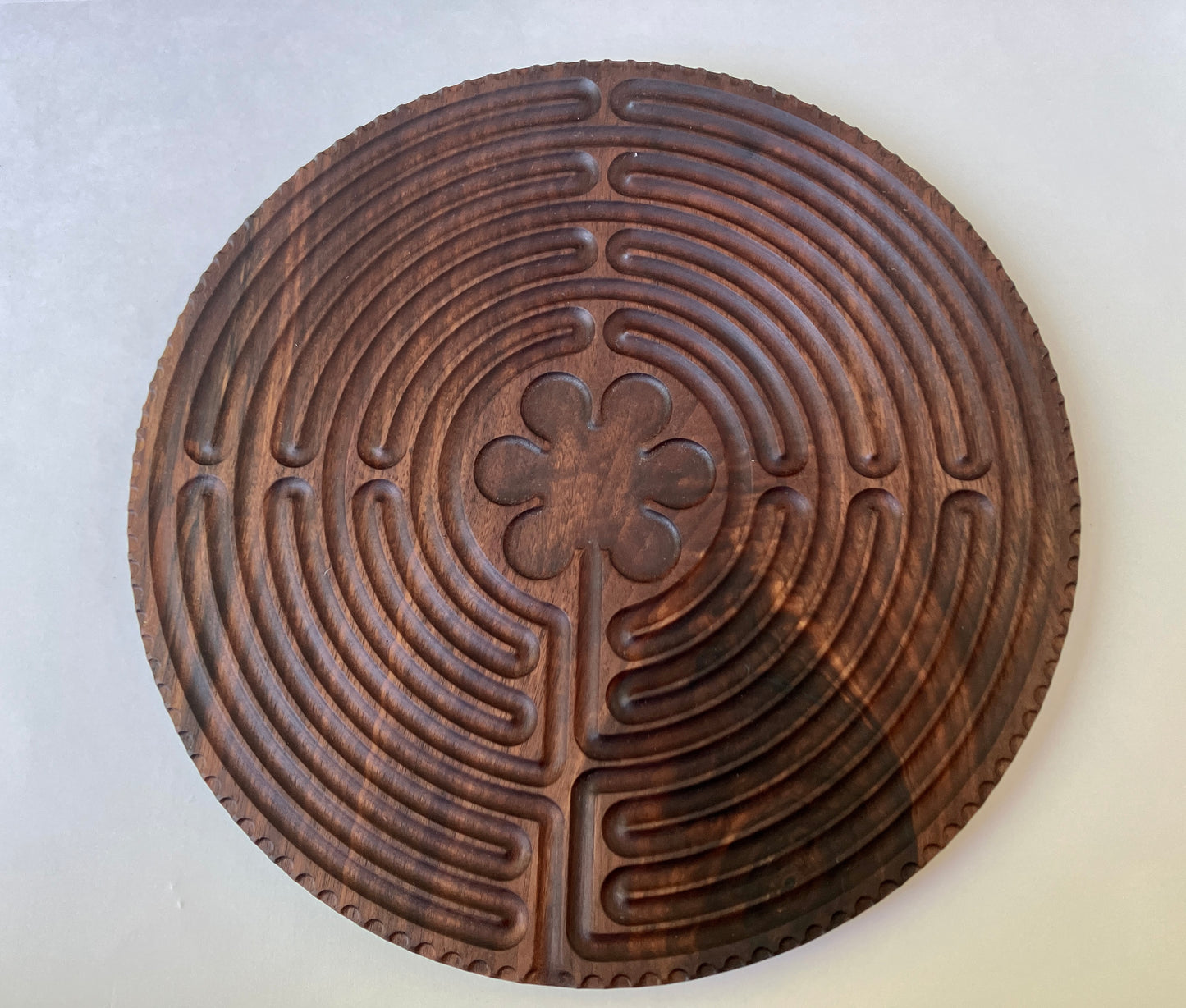 Extra Large 11-circuit Chartres-style Finger Labyrinth, Walnut Wood, 12" diameter