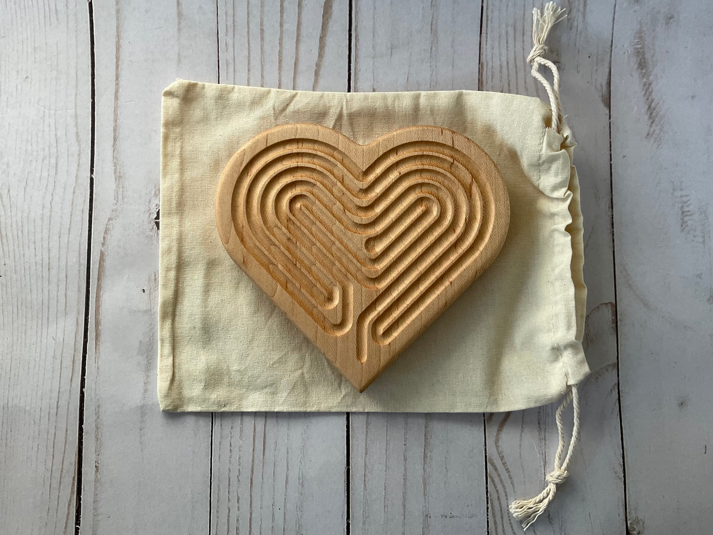 Small Heart-shaped Finger Labyrinth, Maple Wood, 5"