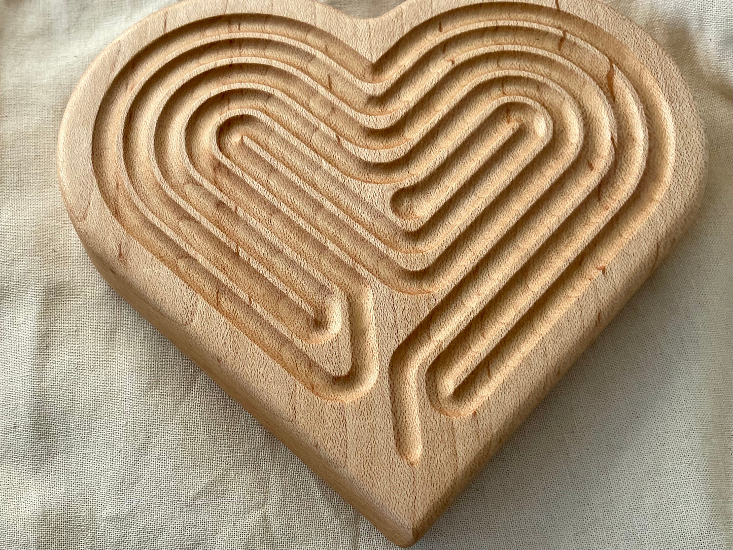 Small Heart-shaped Finger Labyrinth, Maple Wood, 5"
