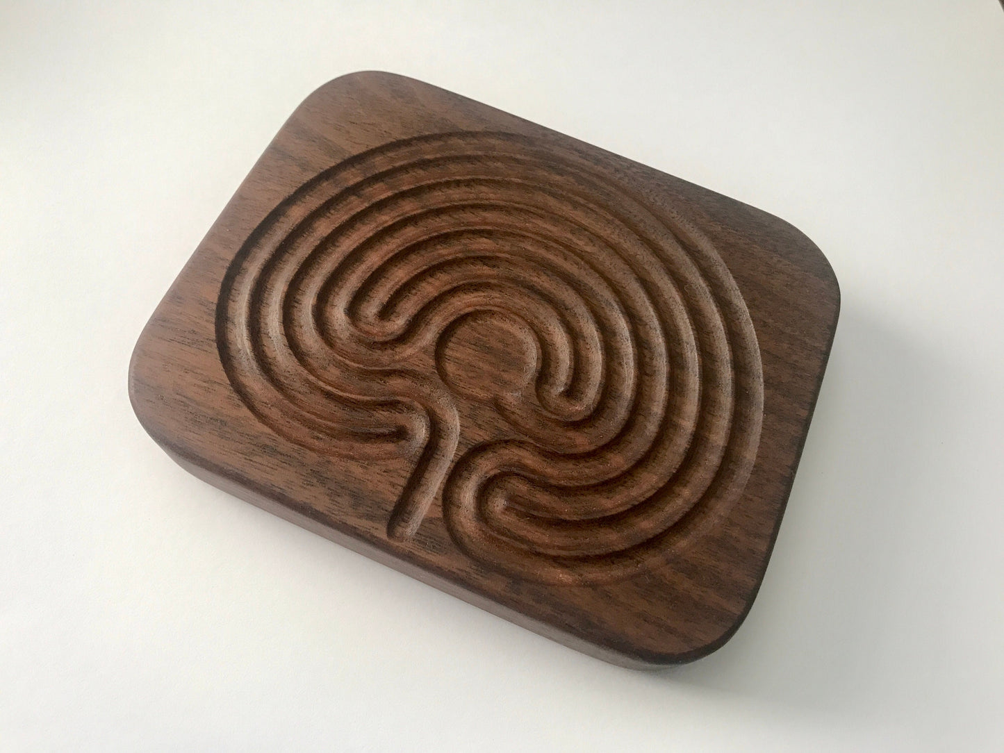 Small Classical Finger Labyrinth, Walnut Wood, 4.75" by 3.75"