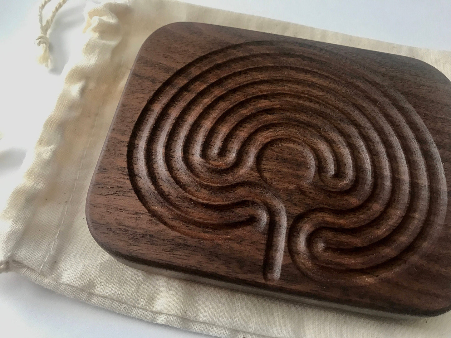 Small Classical Finger Labyrinth, Walnut Wood, 4.75" by 3.75"