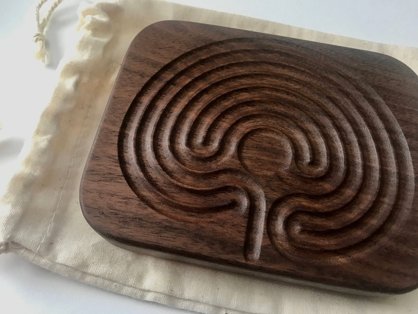 Bundle of Two Small Classical Finger Labyrinths, Walnut Wood, 4.75" by 3.75"