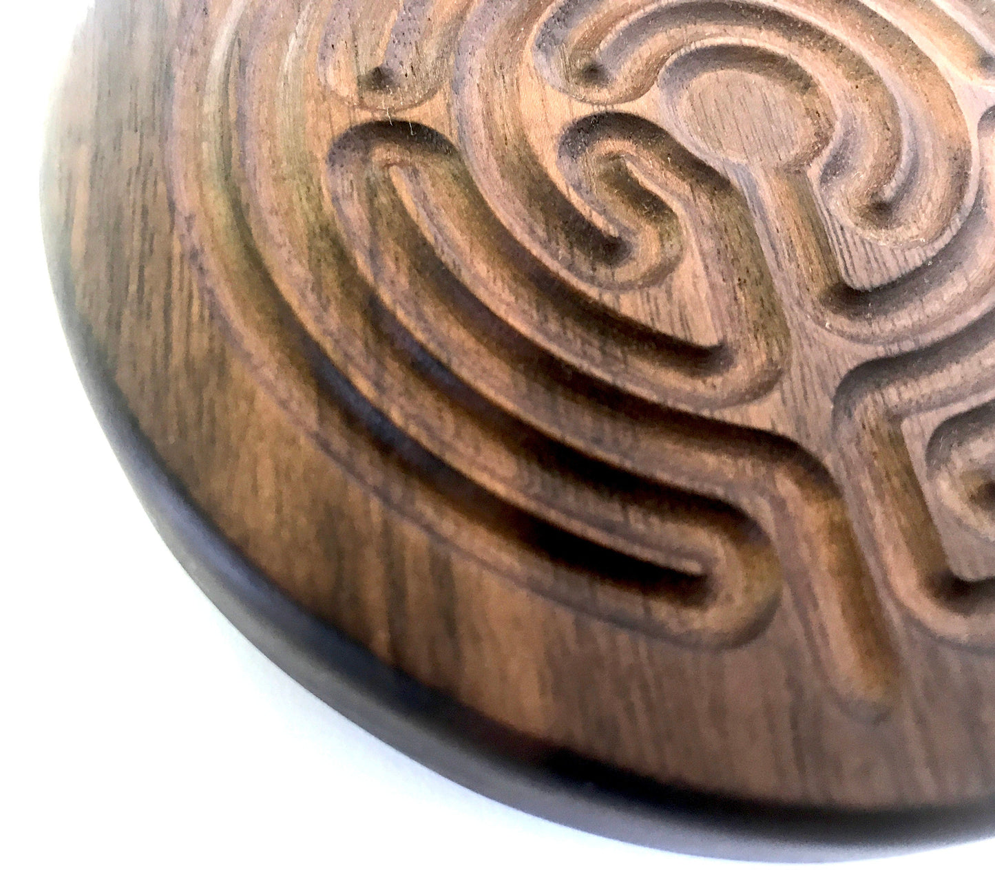 Small Chartres-style Finger Labyrinth, Walnut Wood, 4.75" diameter