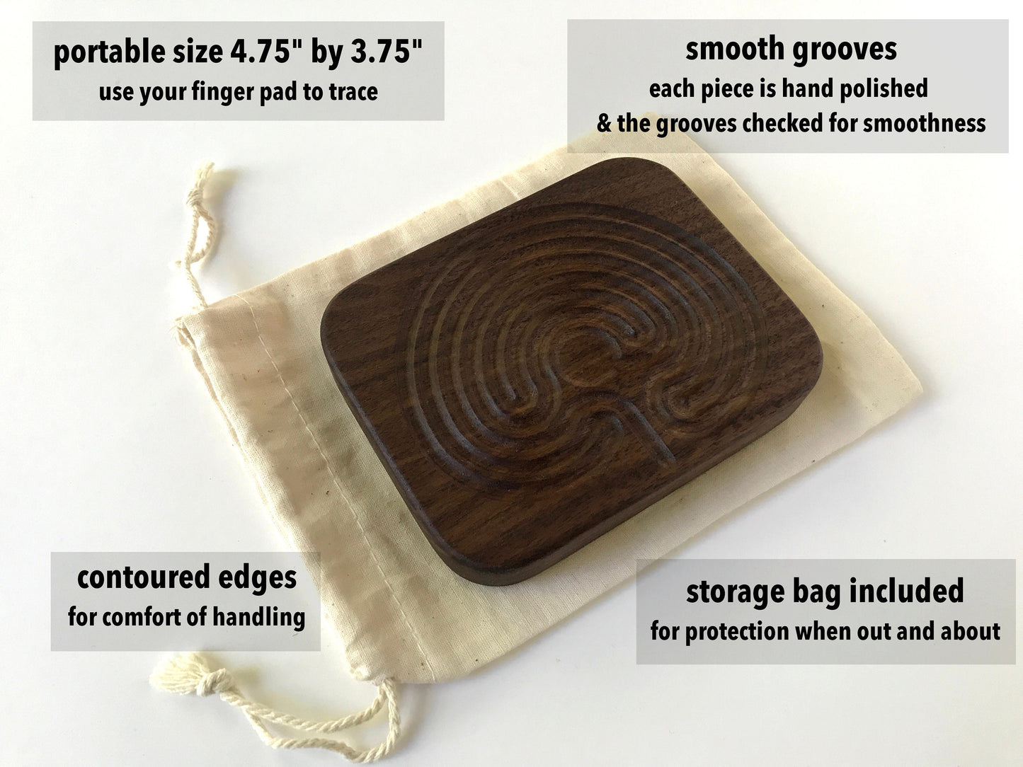 Small Classical Finger Labyrinth, Walnut Wood, 4.75" by 3.75"