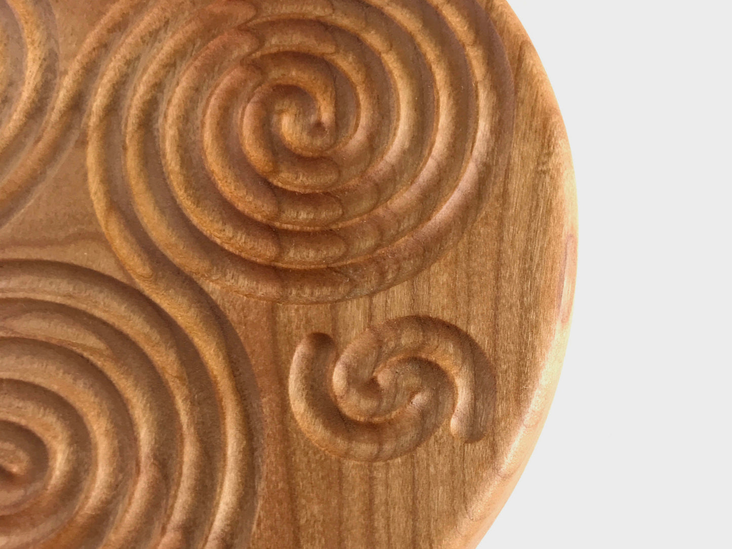 Triskelion Finger Labyrinth in Cherry Wood, 7.5" diameter