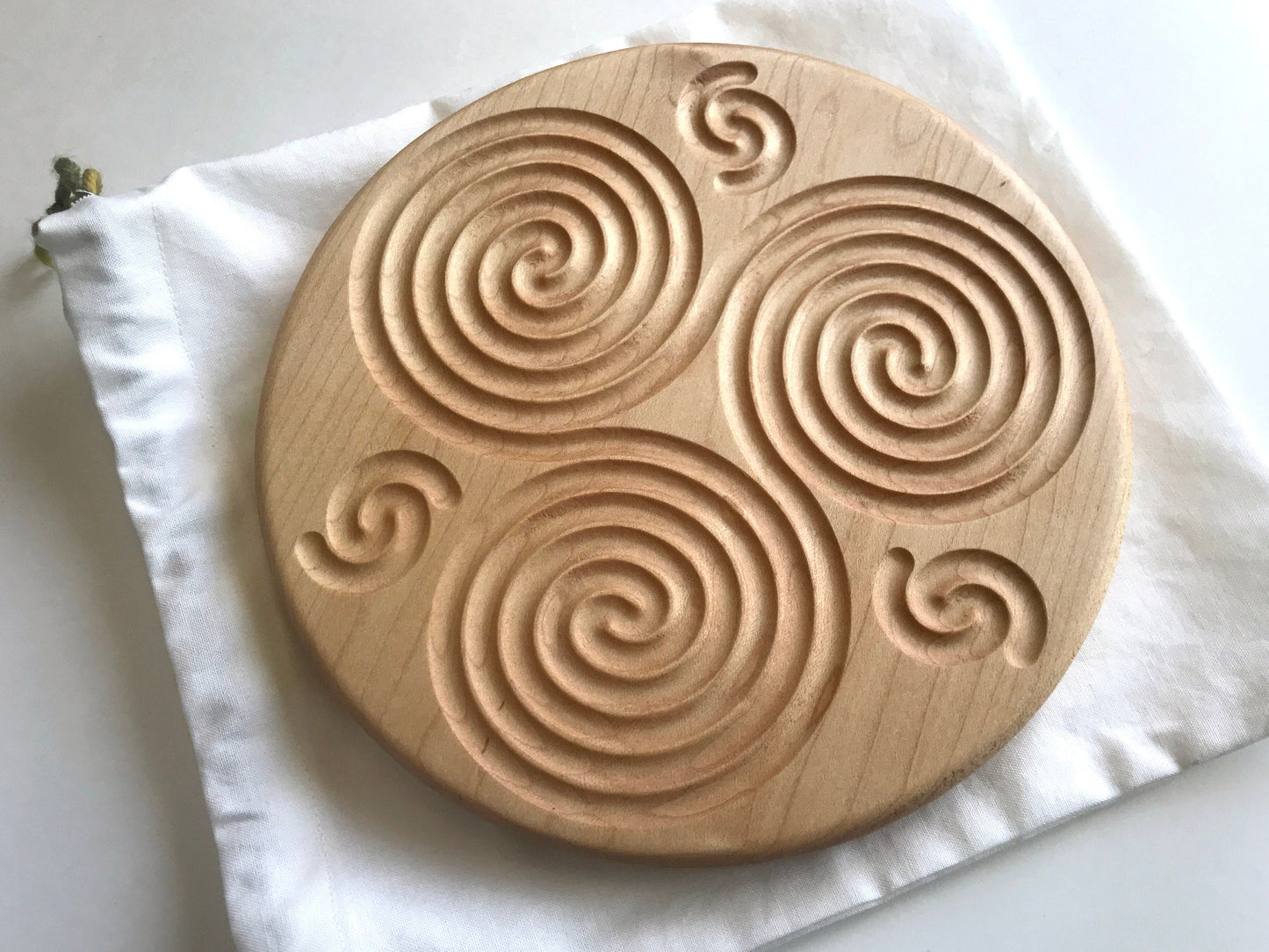 Triskelion Finger Labyrinth in Maple, 7.5" diameter