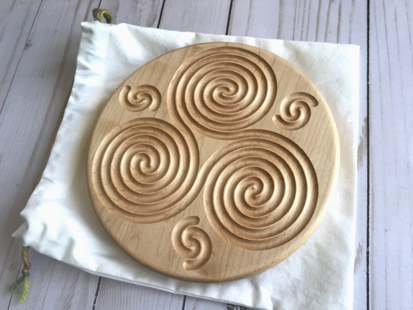 Triskelion Finger Labyrinth in Maple, 7.5" diameter