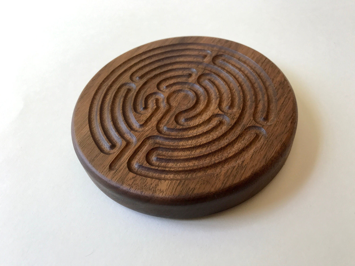 Small Chartres-style Finger Labyrinth, Walnut Wood, 4.75" diameter