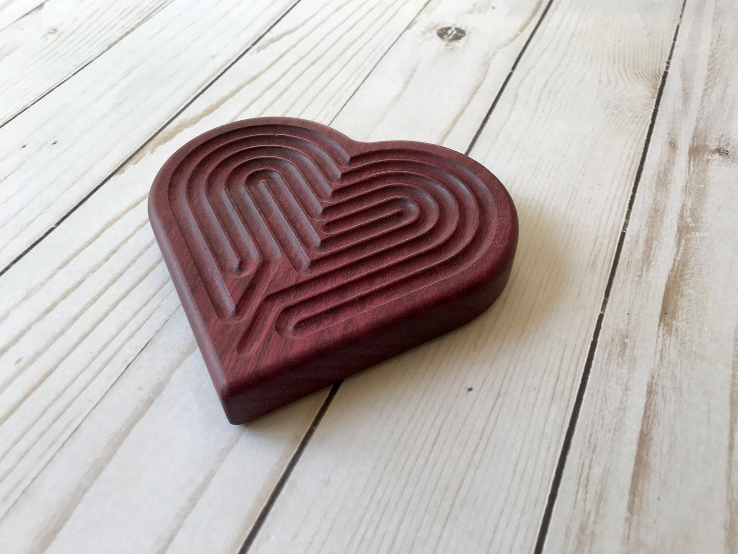 Small Heart-shaped Finger Labyrinth, Purpleheart Wood, 5"