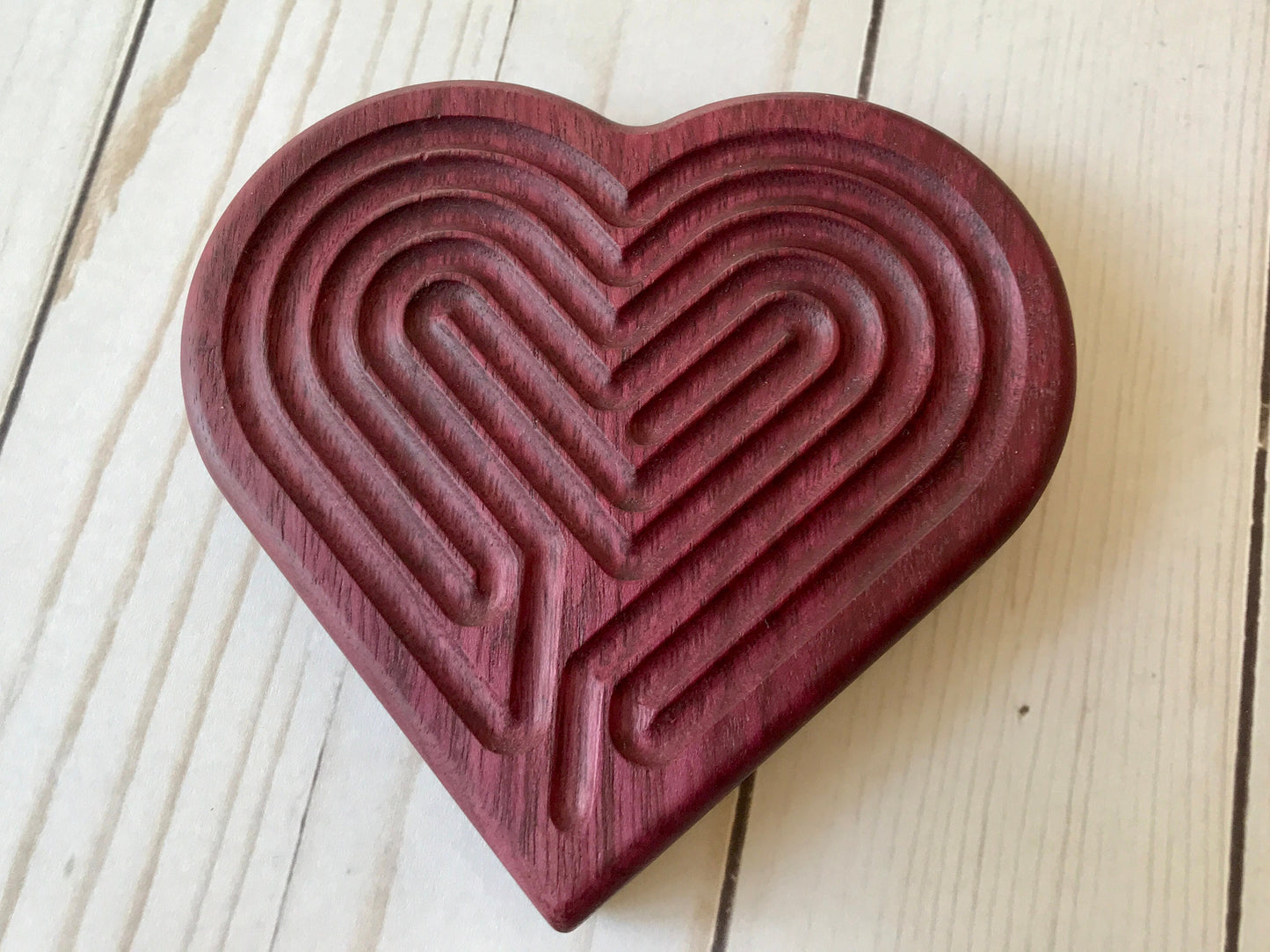 Small Heart-shaped Finger Labyrinth, Purpleheart Wood, 5"