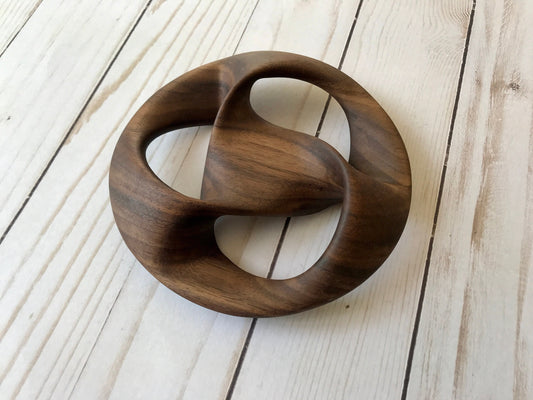 Triquetra Mobius Strip-like Wooden Sculpture, Walnut Wood, 8"