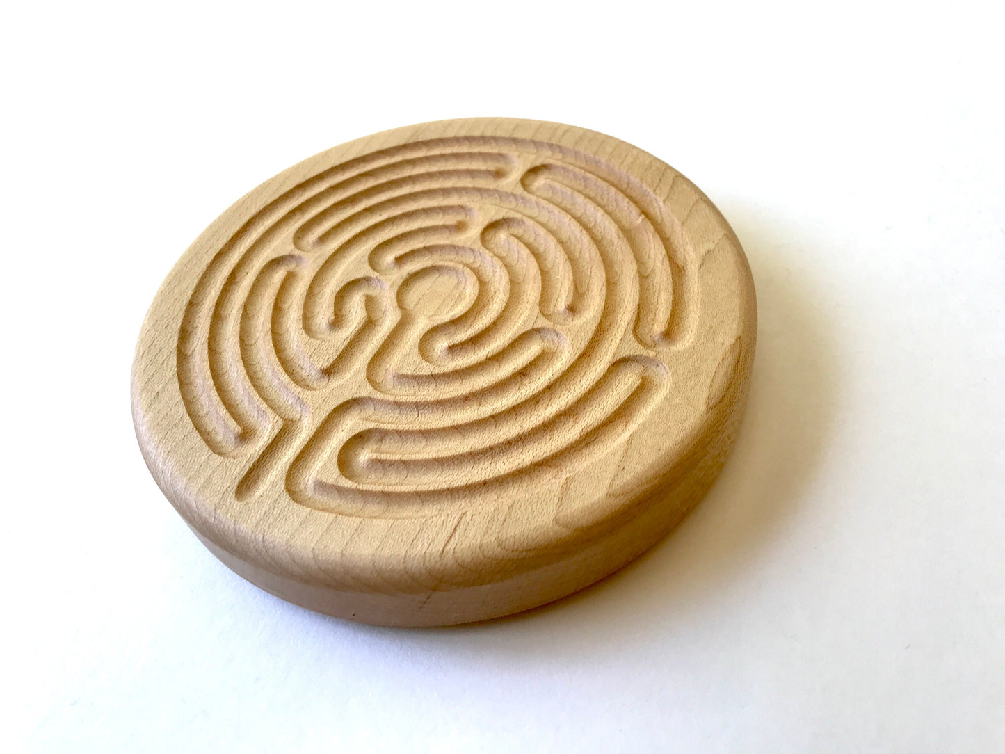 Bundle of Two Small Chartres-style Finger Labyrinth, Walnut and Maple Wood, 4.75" diameter