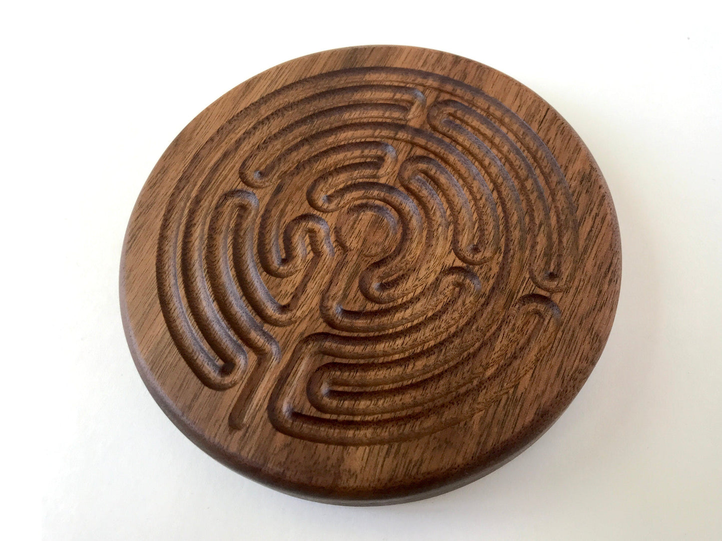Small Chartres-style Finger Labyrinth, Walnut Wood, 4.75" diameter