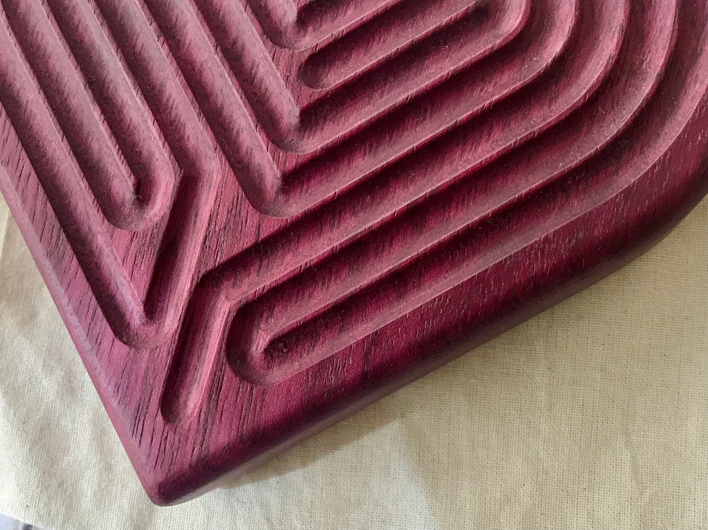 Small Heart-shaped Finger Labyrinth, Purpleheart Wood, 5"