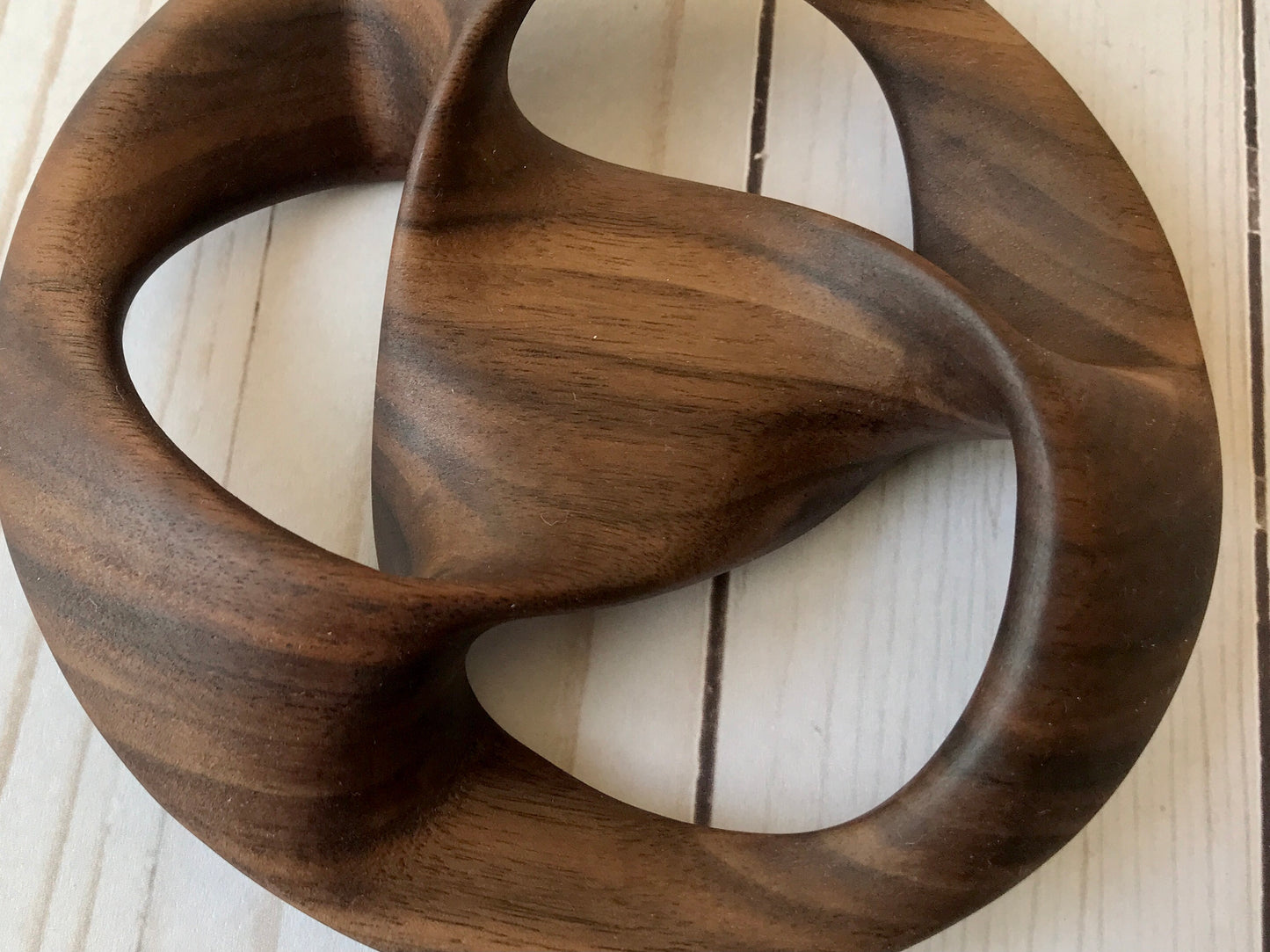 Triquetra Mobius Strip-like Wooden Sculpture, Walnut Wood, 5"