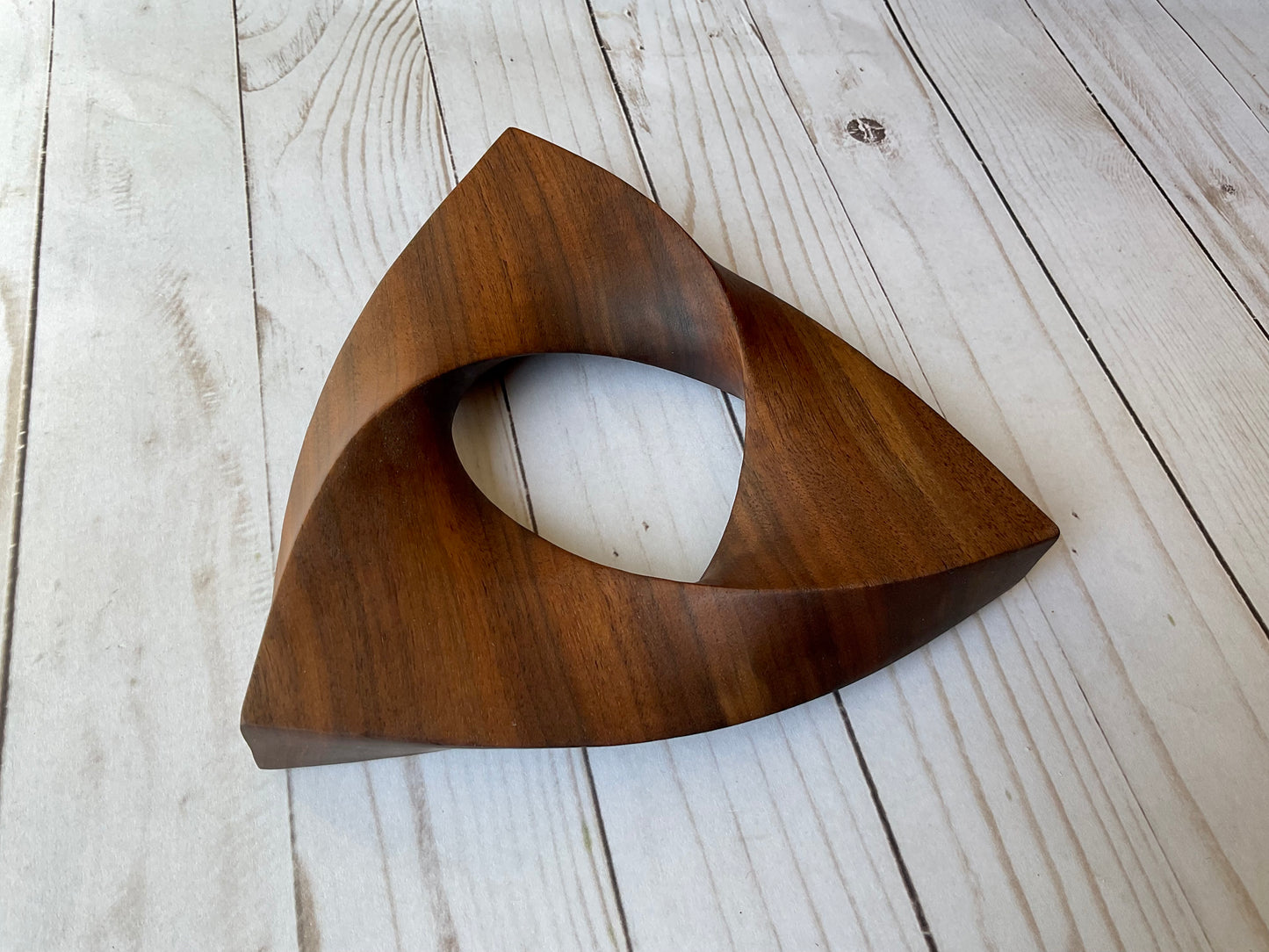 Penrose Triangle Inspired Walnut Wood Carving, 7.5 " diameter