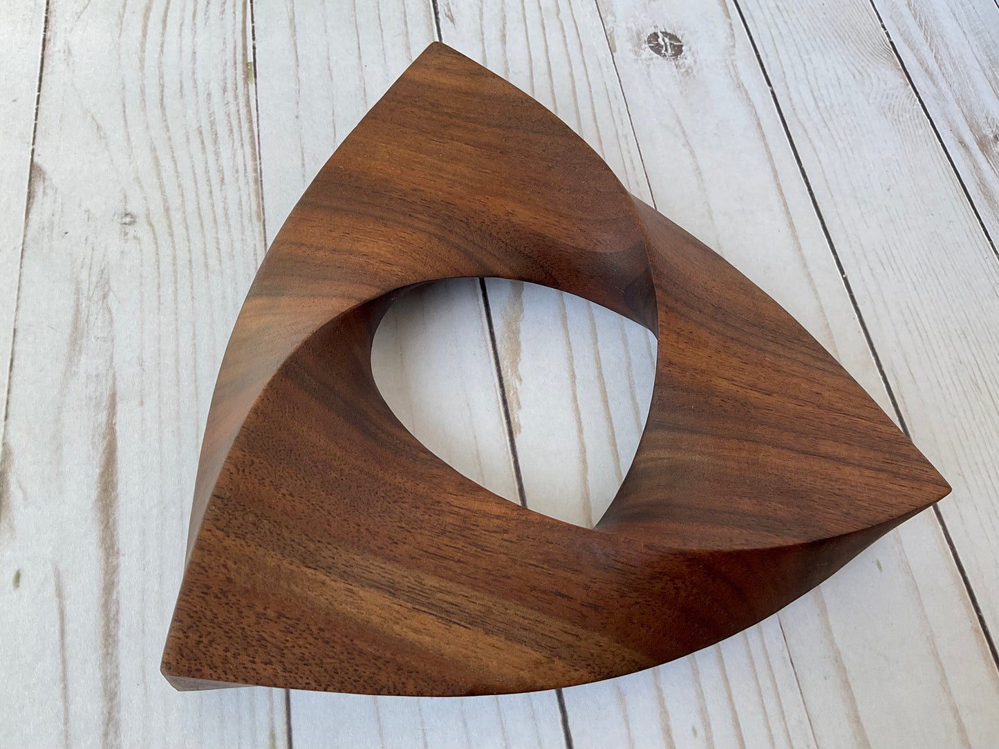 Penrose Triangle Inspired Walnut Wood Carving, 7.5 " diameter