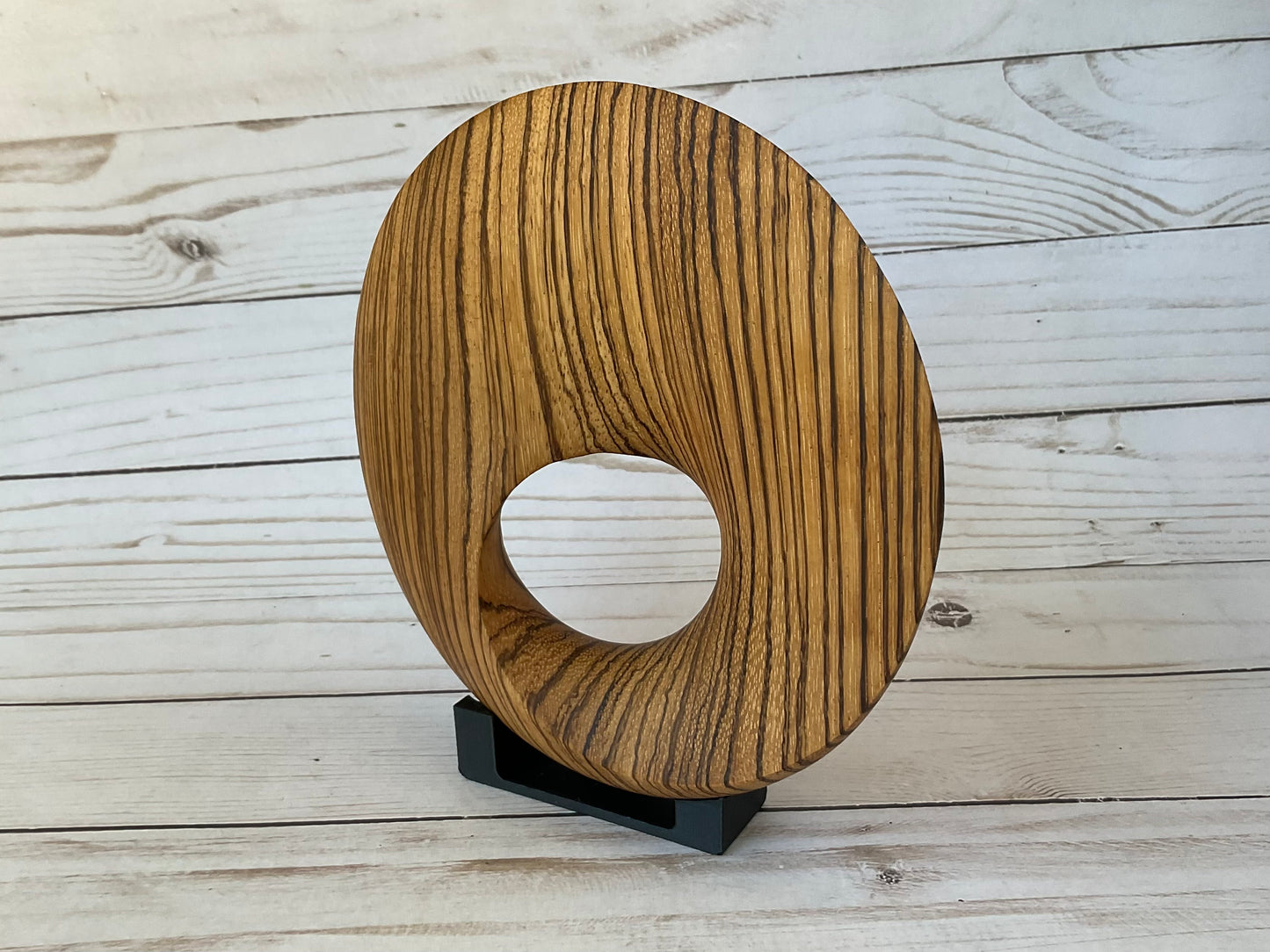 Möbius Strip Wooden Sculpture, Zebrawood, 7"