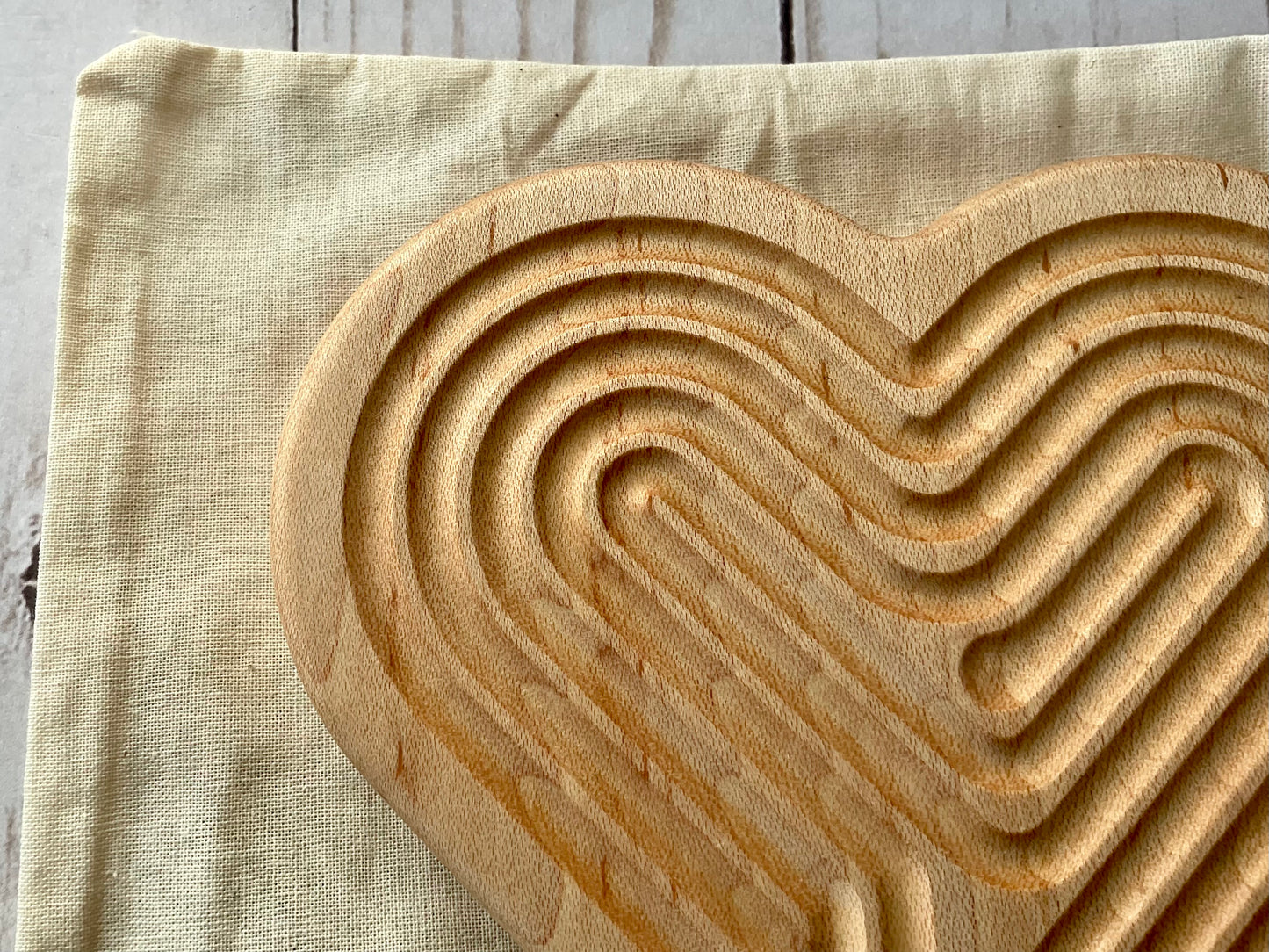 Small Heart-shaped Finger Labyrinth, Maple Wood, 5"