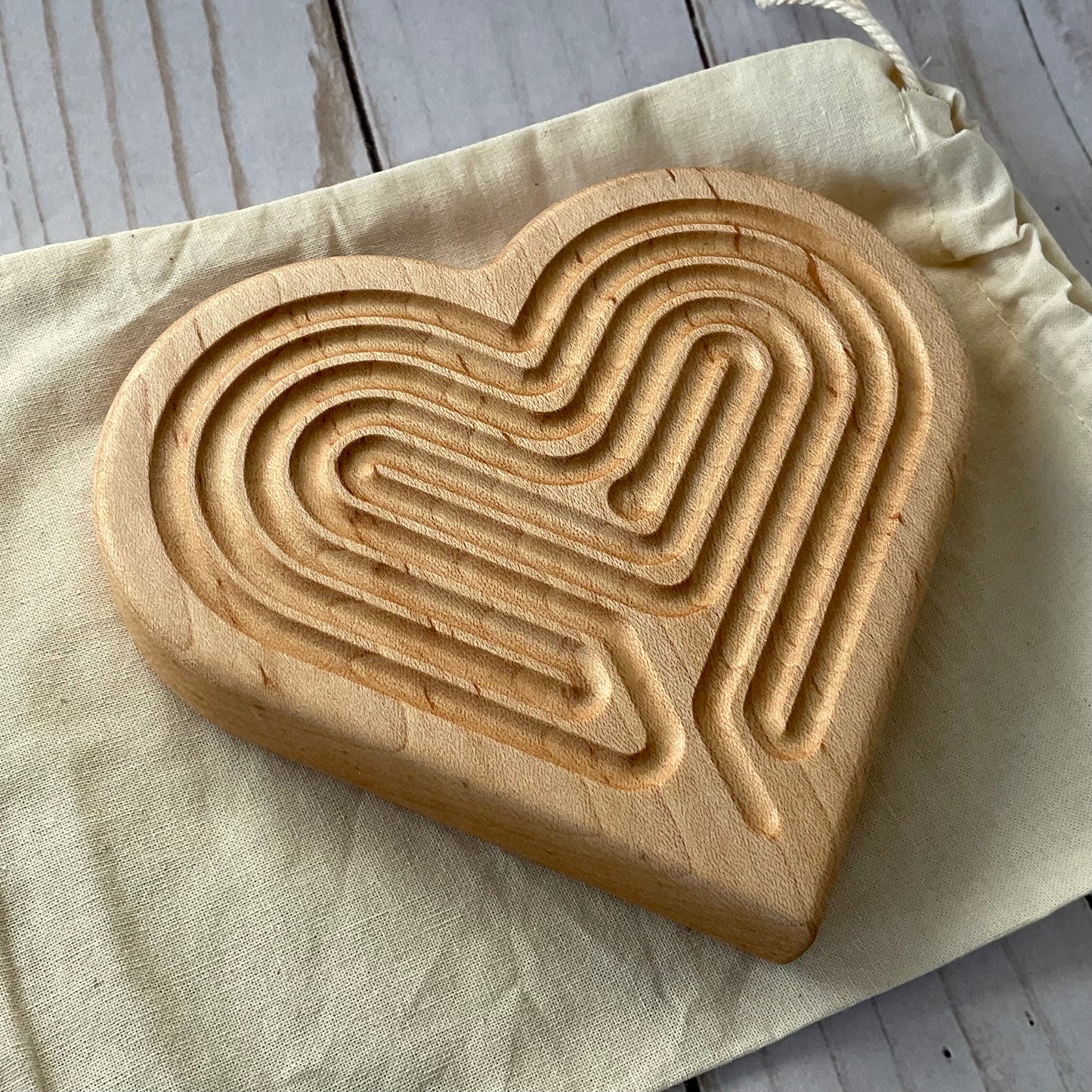 Small Heart-shaped Finger Labyrinth, Maple Wood, 5"