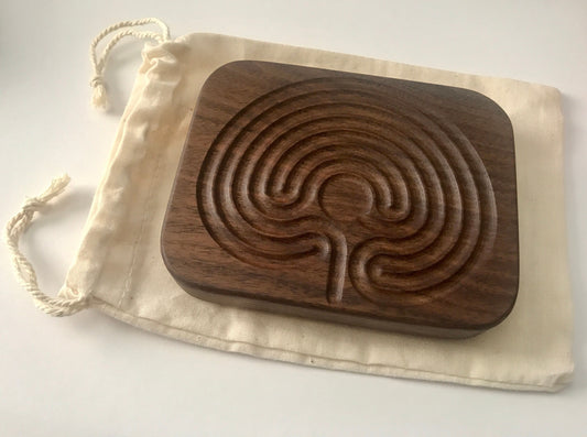 Small Classical Finger Labyrinth, Walnut Wood, 4.75" by 3.75"