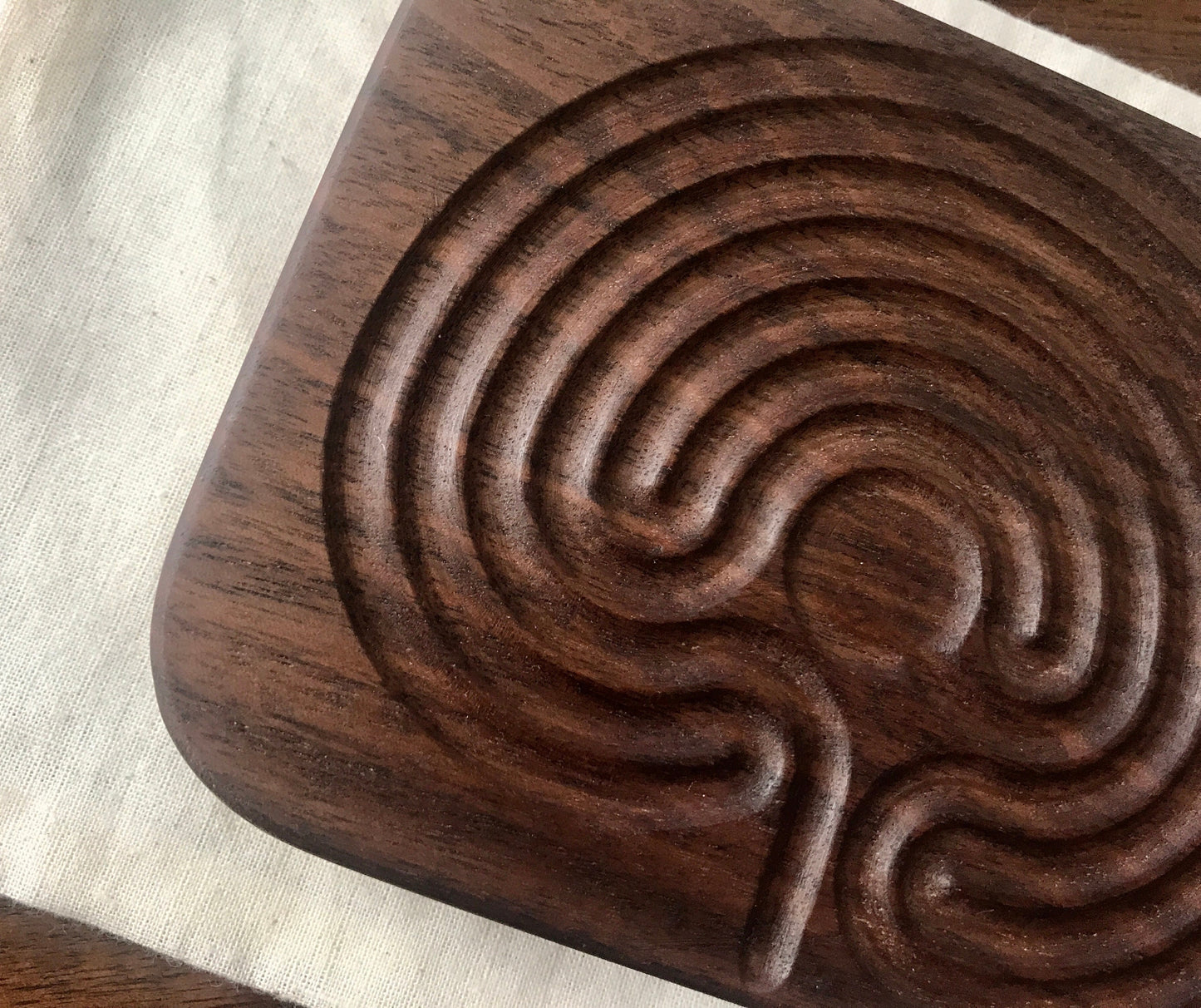 Bundle of Two Small Classical Finger Labyrinths, Walnut Wood, 4.75" by 3.75"