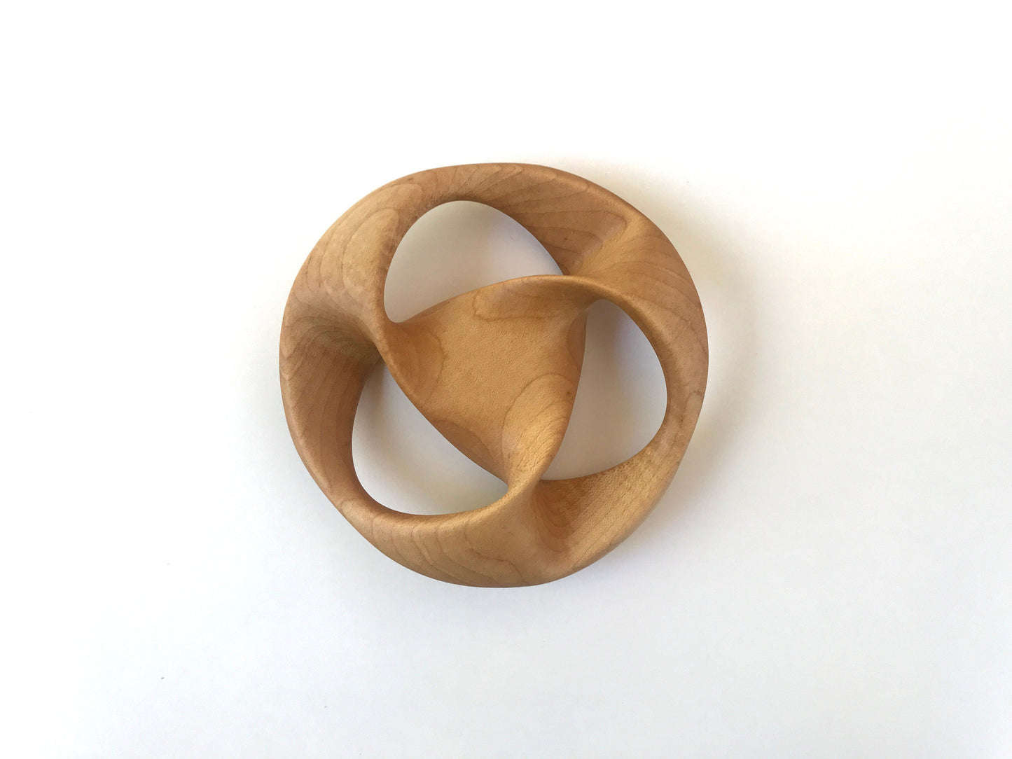 Triquetra Mobius Strip-like Wooden Sculpture, Maple Wood, 5"