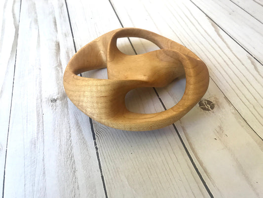Triquetra Mobius Strip-like Wooden Sculpture, Maple Wood, 5"