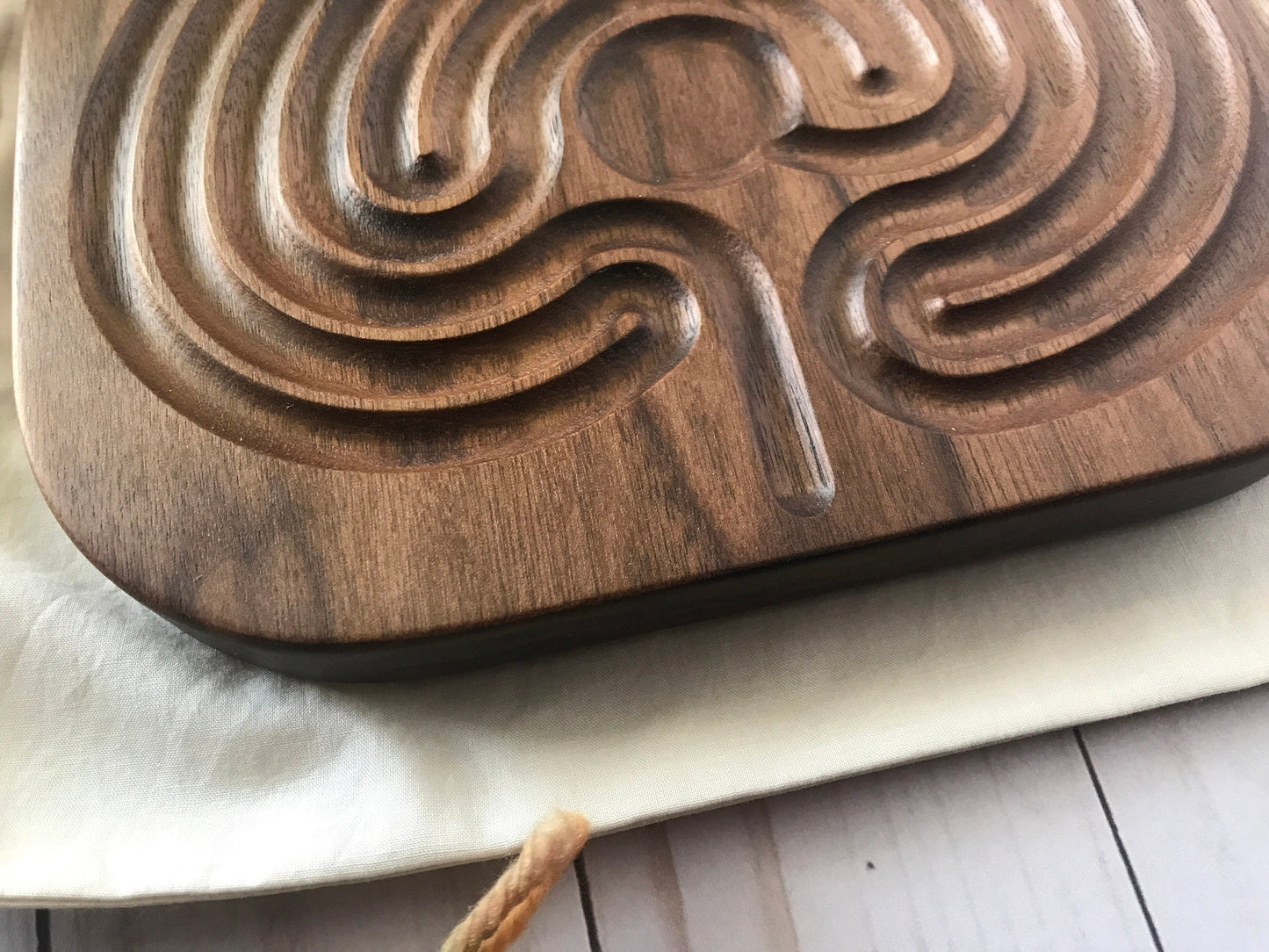 Medium Classical Finger Labyrinth, Wide Grooves, Walnut Wood, 7.5" by 6.5"