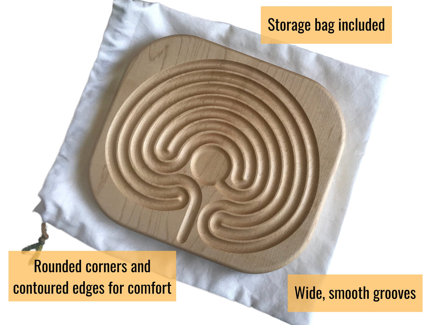 Medium Classical Finger Labyrinth, Wide Grooves, Maple Wood, 7.5" by 6.5"