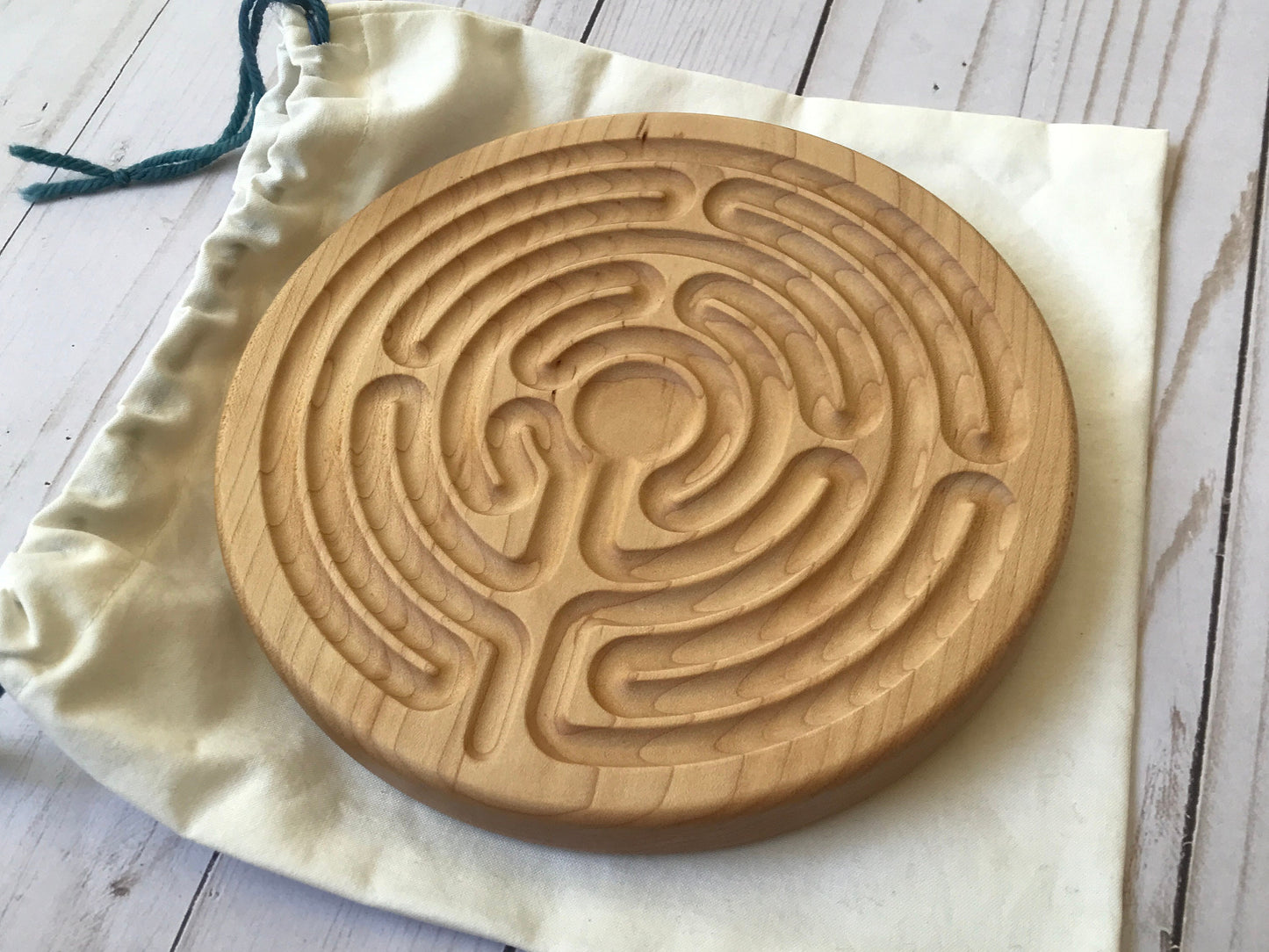 Medium Chartres-style Finger Labyrinth, Maple/Walnut Wood, 7.5" diameter