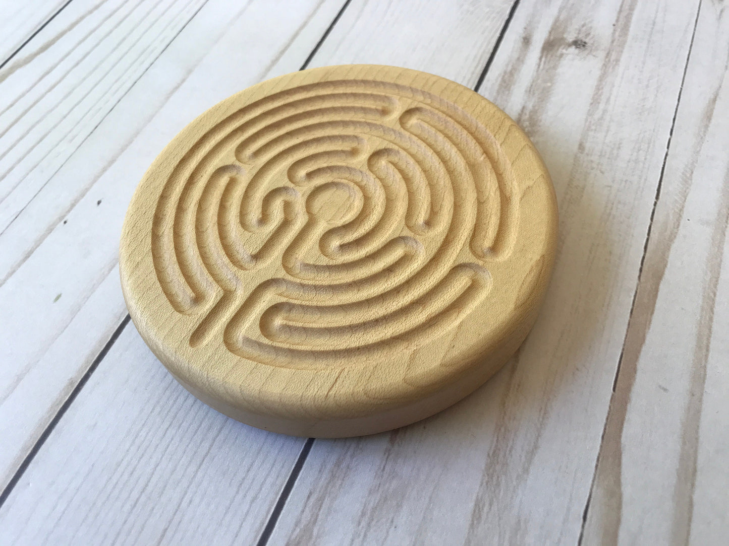 Small Chartres-style Finger Labyrinth, Maple Wood, 4.75" diameter