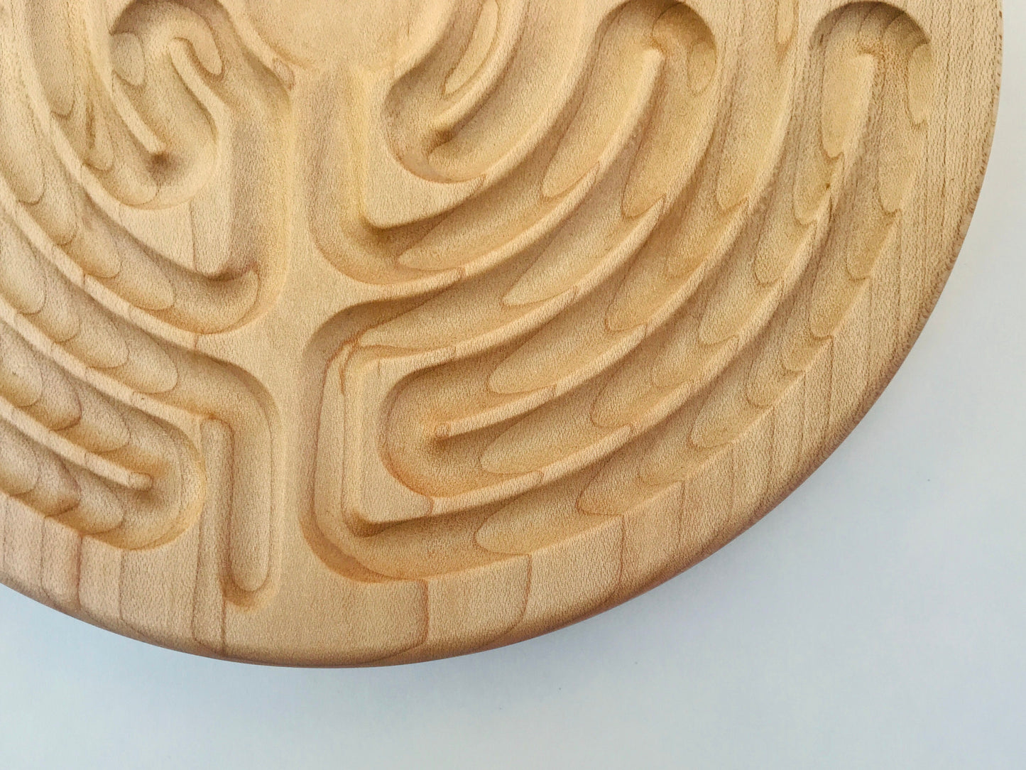 Medium Chartres-style Finger Labyrinth, Maple/Walnut Wood, 7.5" diameter