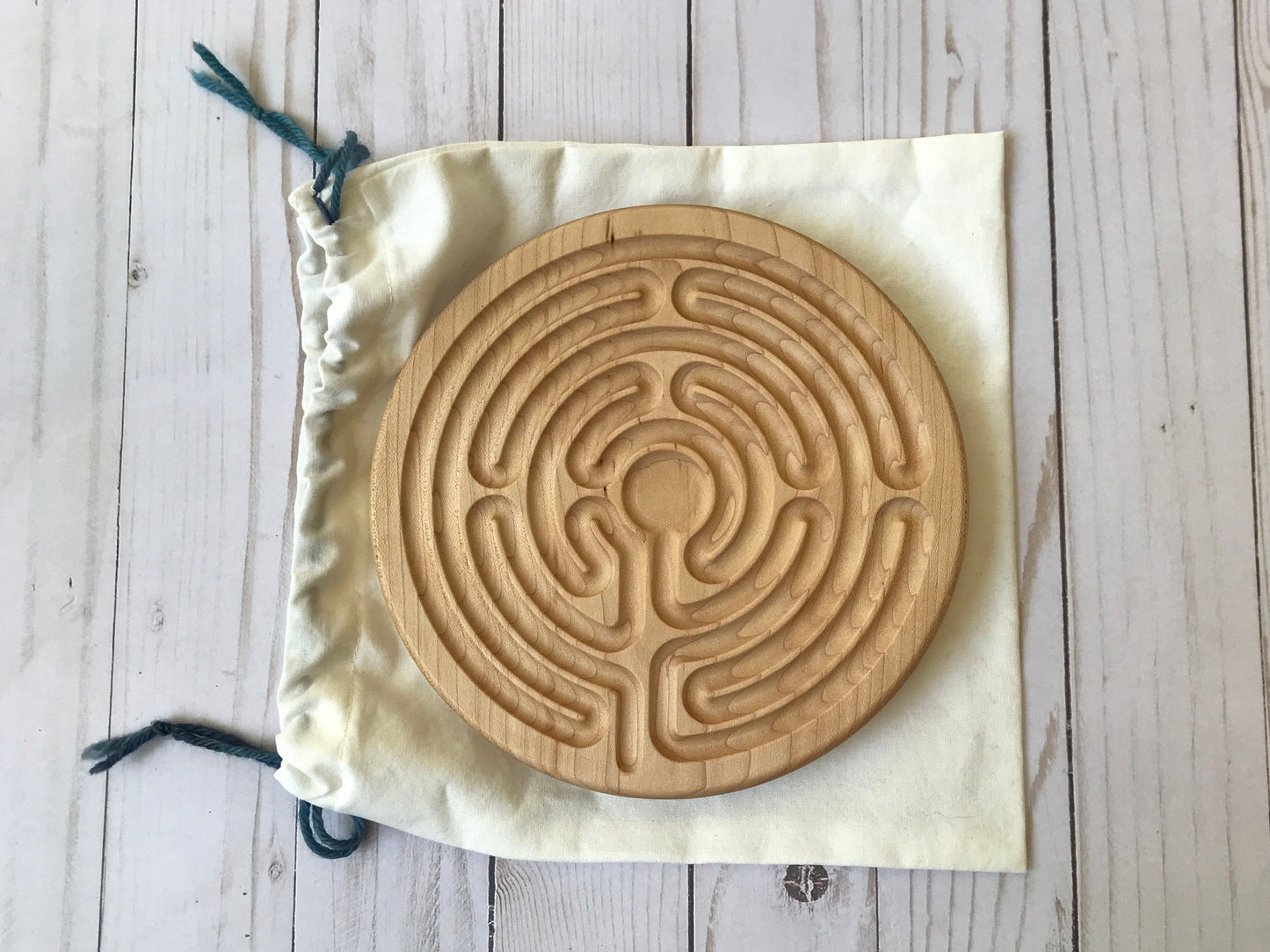 Medium Chartres-style Finger Labyrinth, Maple/Walnut Wood, 7.5" diameter