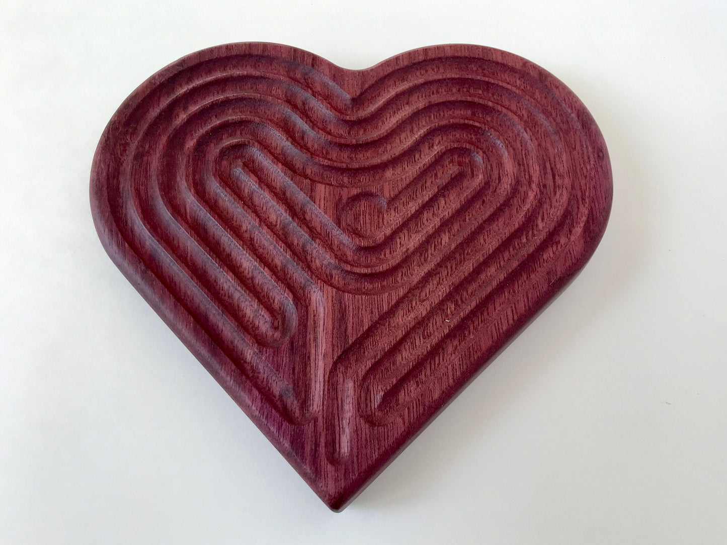 Medium Heart-shaped Finger Labyrinth, Purpleheart Wood, 6.5"