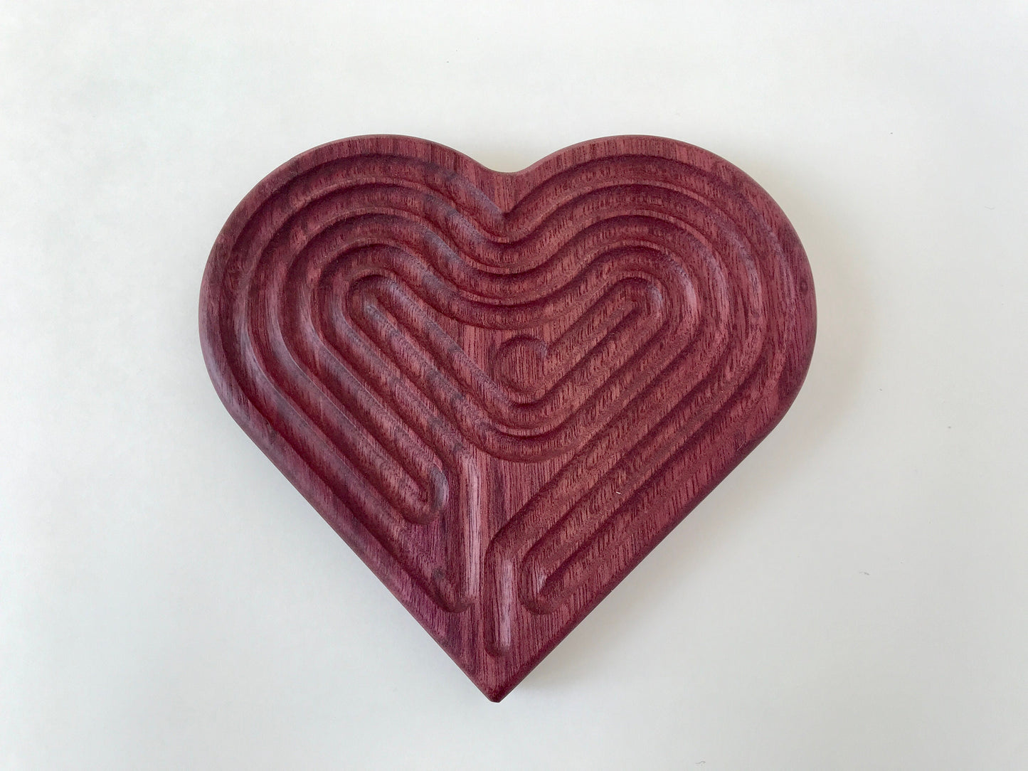 Medium Heart-shaped Finger Labyrinth, Purpleheart Wood, 6.5"