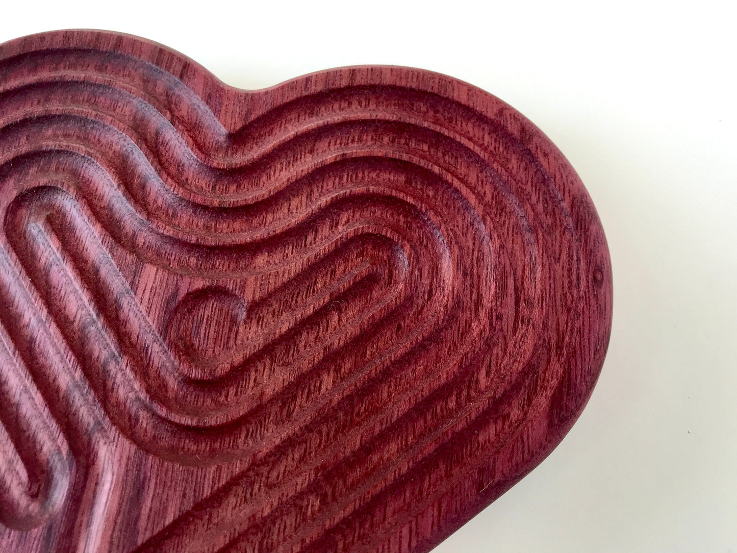 Medium Heart-shaped Finger Labyrinth, Purpleheart Wood, 6.5"