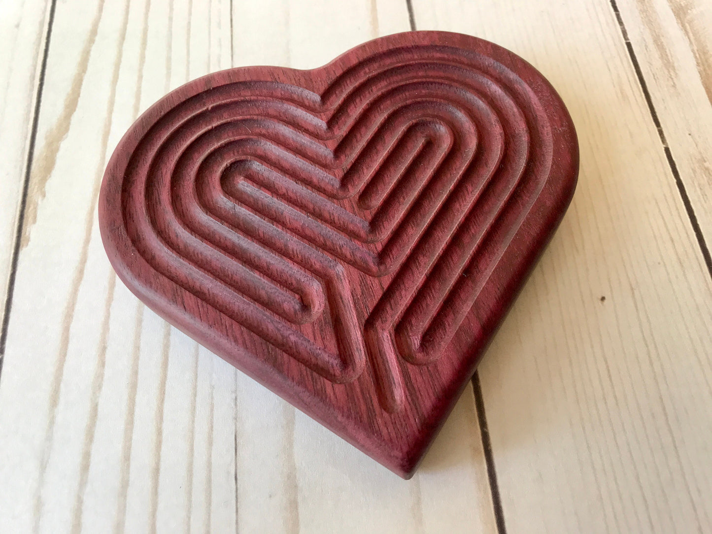 Small Heart-shaped Finger Labyrinth, Purpleheart Wood, 5"