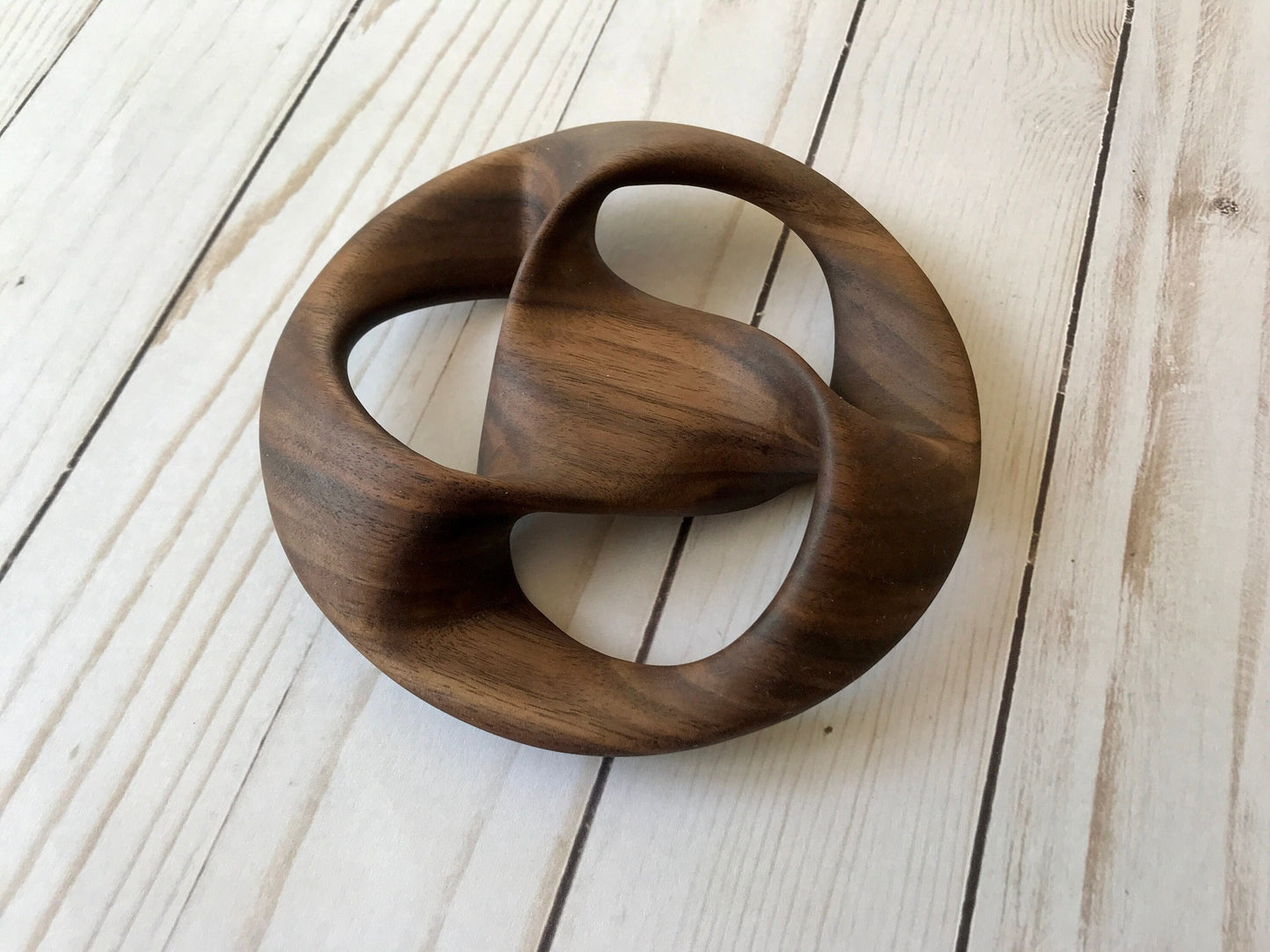 Triquetra Mobius Strip-like Wooden Sculpture, Walnut Wood, 5"