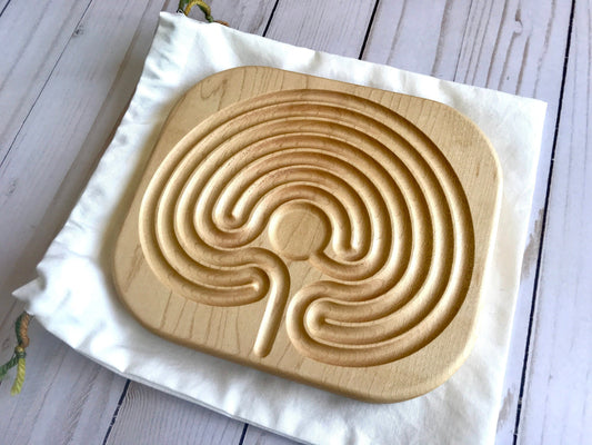 Medium Classical Finger Labyrinth, Wide Grooves, Maple Wood, 7.5" by 6.5"