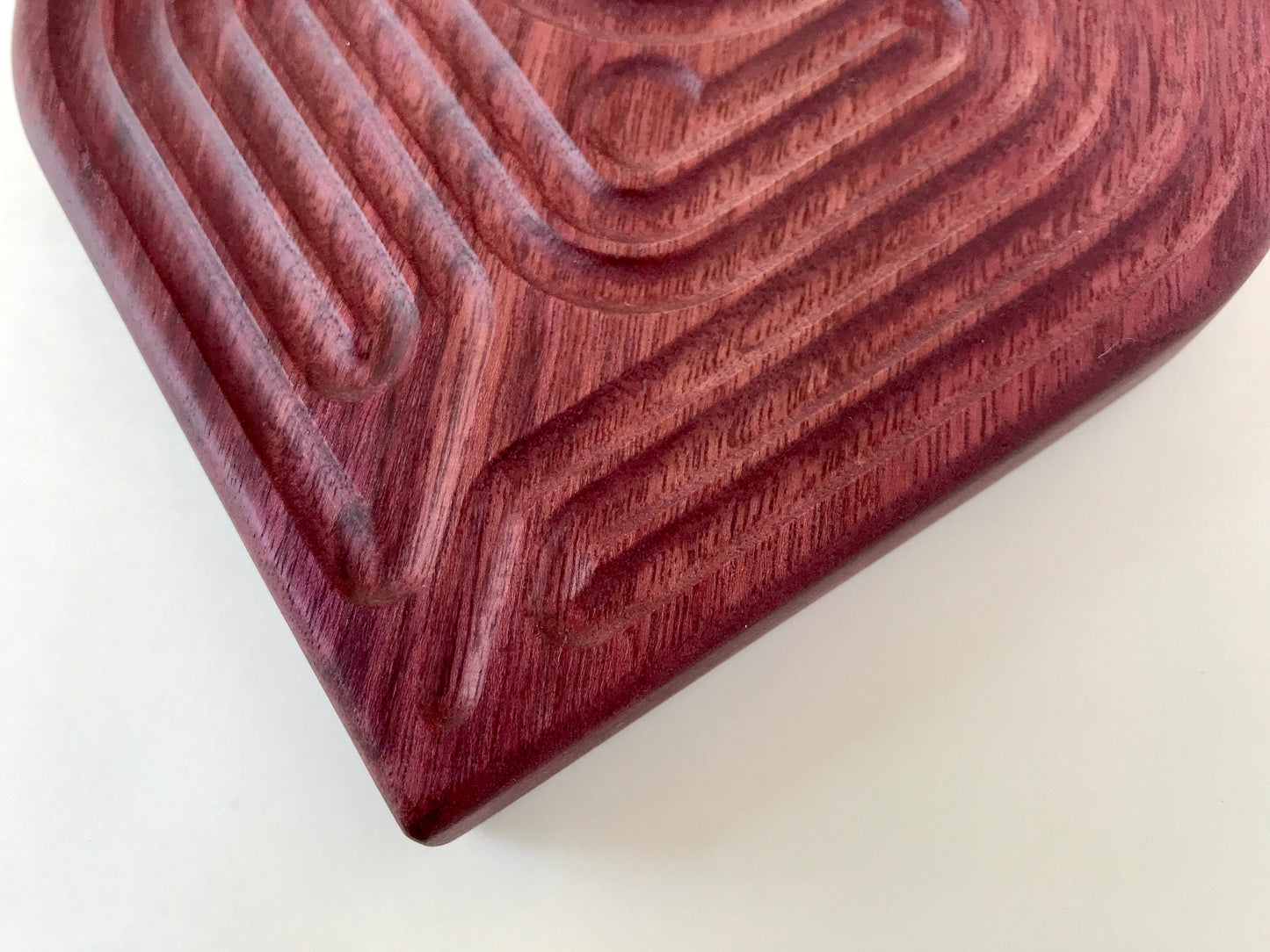 Medium Heart-shaped Finger Labyrinth, Purpleheart Wood, 6.5"