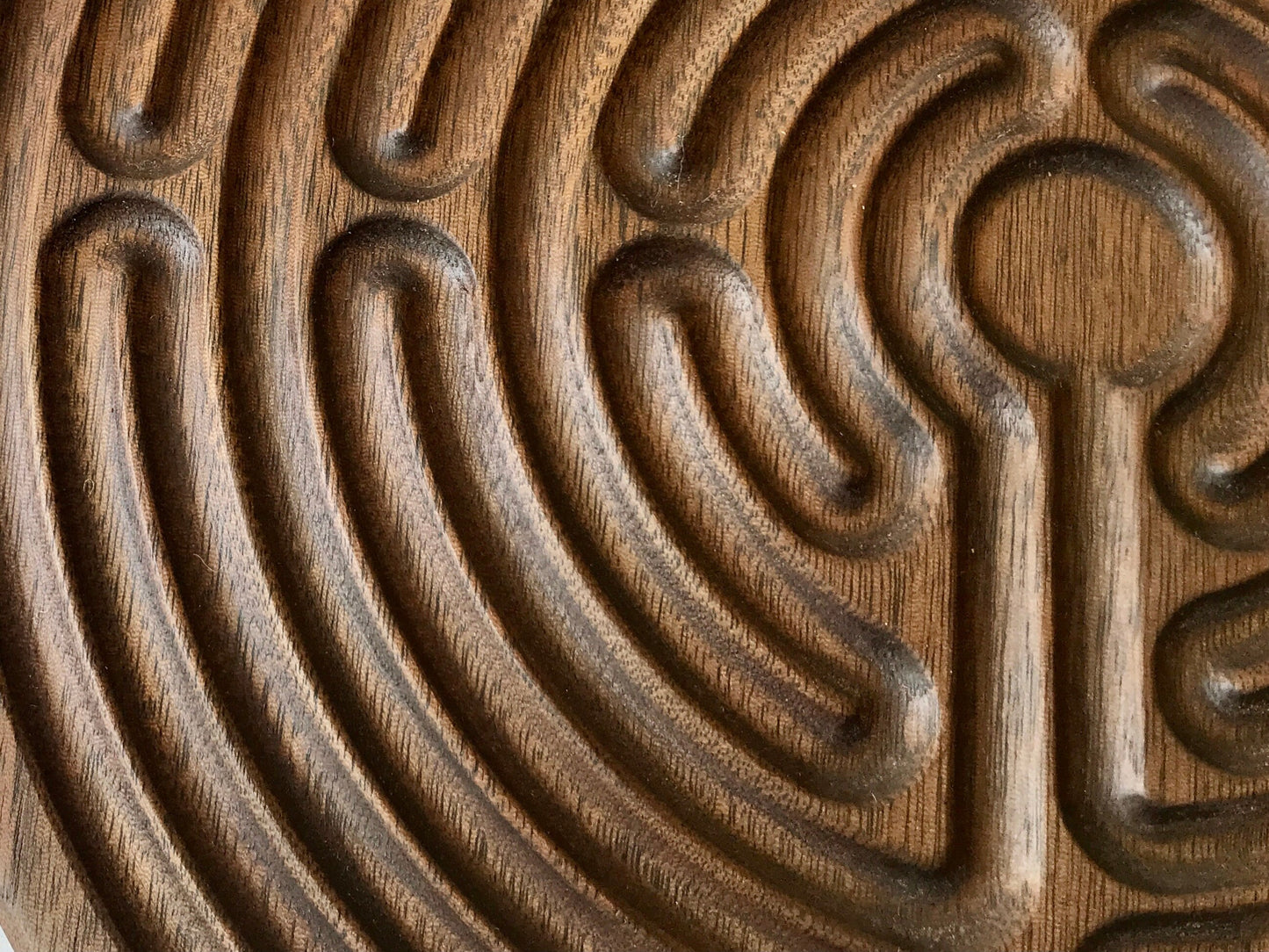 Large 11-circuit Chartres-style Finger Labyrinth, Maple/Walnut Wood, 10" diameter