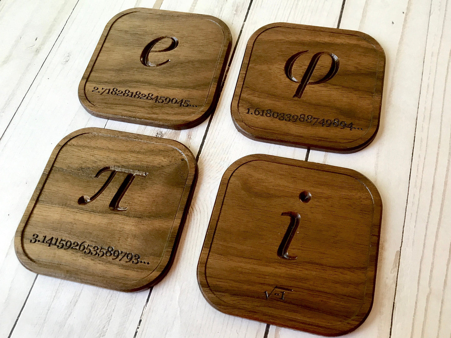 Wooden Coasters with Math Symbols, set of 4